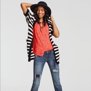 Cabi Whistle Black & White Stripe Shrug Cardigan